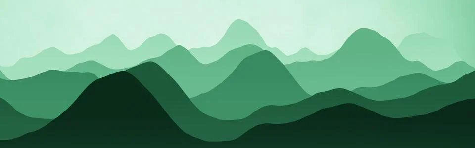 Design flat of mountains in mist computer graphics backdrop Stock Illustration