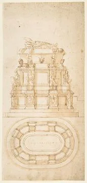 Design for a Freestanding Tomb Seen in Elevation and Plan 153035 Antonio da.. Illustration