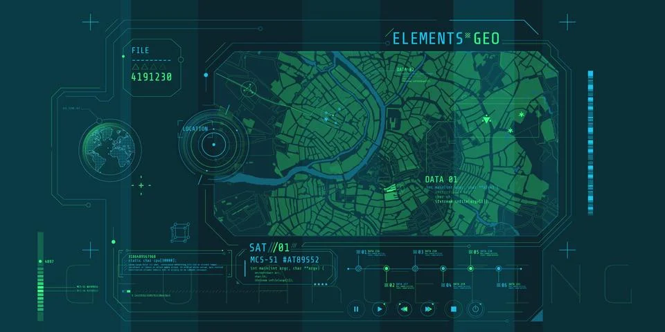Design of a futuristic software interface for tracking geo-position. イラスト素材