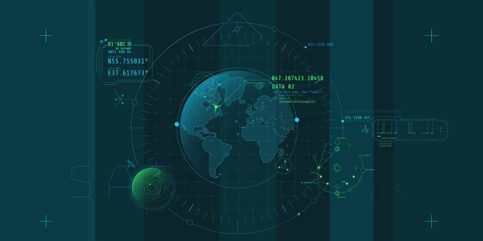 Design of a futuristic software interface for tracking an object on the planet. イラスト素材