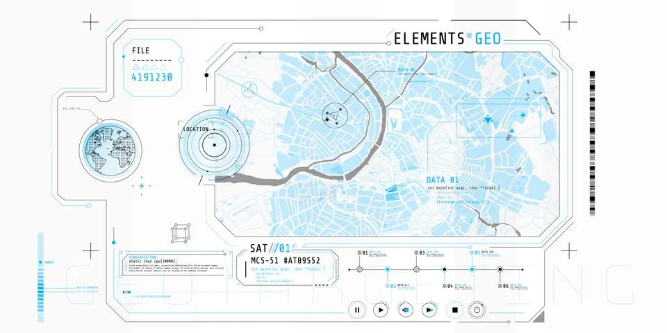 Design of a futuristic software interface for tracking geo-position. Stock Illustration