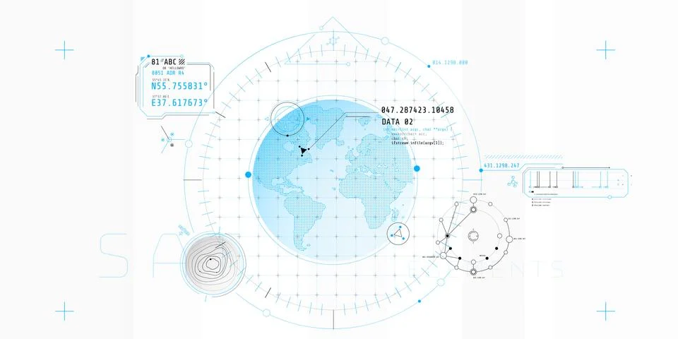 Design of a futuristic software interface for tracking an object on the planet. イラスト素材