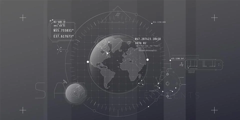 Design of a futuristic software interface for tracking an object on the planet. 스톡 일러스트