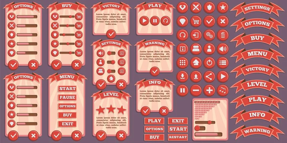 Design of the game user interface. Stock Illustration