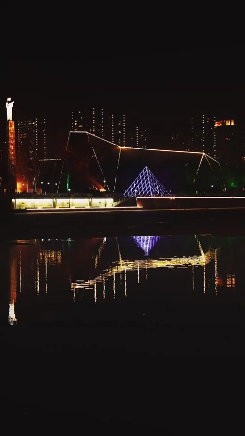 Design geometry color light show the neon lights  night view famous tourist Stock Footage 233547836