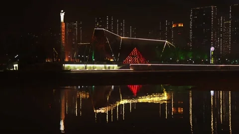 Design geometry color light show the neon lights  night view famous tourist Stock Footage 233547840