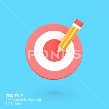 Design goals, target with pencil isolated 3d render icon illustration PSD Template