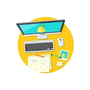 Design Graphic Work Space Flat Illustrazione stock