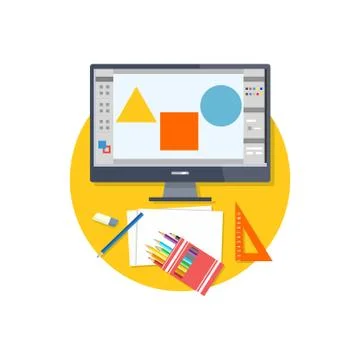 Design Graphic Work Space Flat 스톡 일러스트