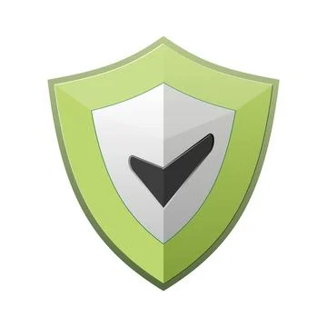 Design green 3d shield checkmark protect, security vector icon Stock Illustration