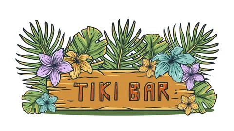 Design of hawaii tiki bar and surfing. Ethnic surf Stock Illustration