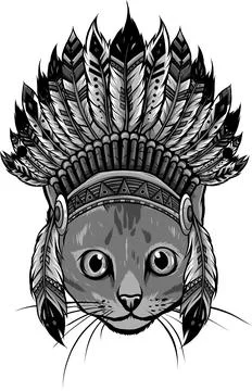 Design of head Cat with indian hat vector Ilustração Stock