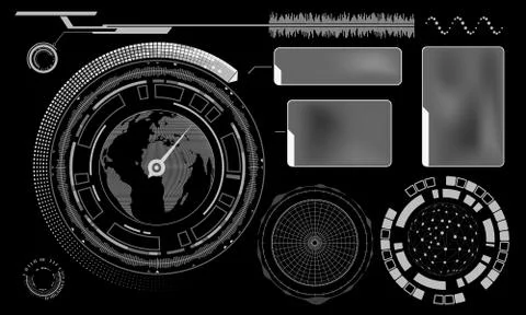 Design of HUD menu user interface. Set futuristic dashboard isol Ilustración de archivo