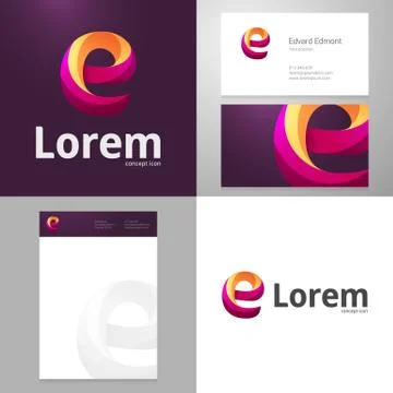 Design icon E element with Business card and paper template Ilustração Stock