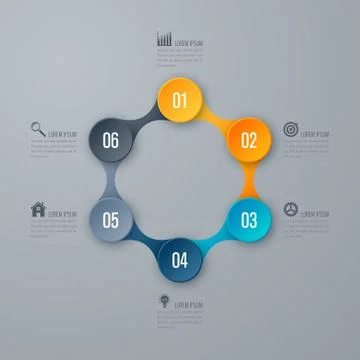 Design infographic template 6 steps Stock Illustration