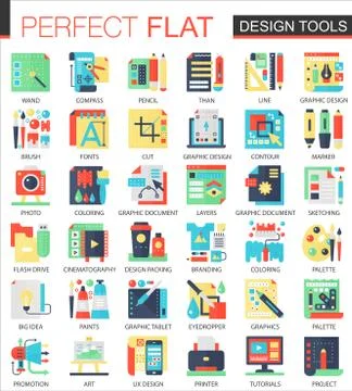 Design interface tools vector complex flat icon concept symbols for web Stock Illustration