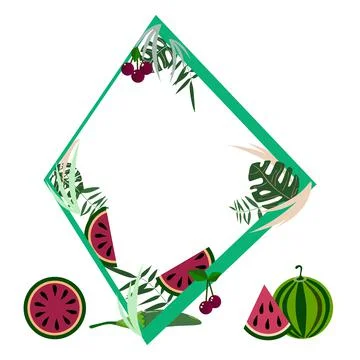 For the design of invitations, a rectangular frame of watermelons, melons and Stock Illustration