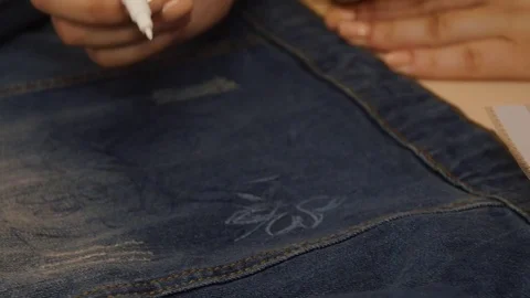 Design of jeans.Thumbnails.Prints.Homework.Dressmaker Stock Footage 77414595