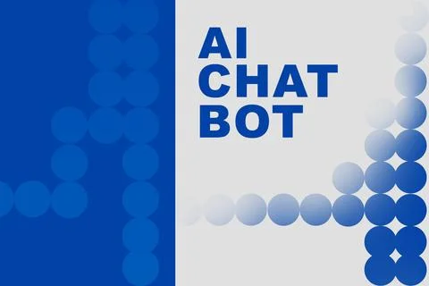 Design layout featuring blue shapes and AI chat bot text on a light background Stock Illustration