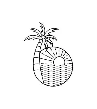 Design letter B with the shape of a coconut tree and beach Stock Illustration