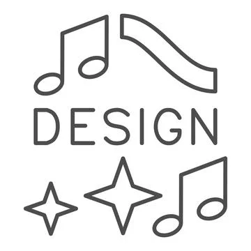 Design logo with notes and stars thin line icon, music concept, musical design Stock Illustration