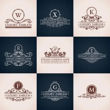 Design logo set. Calligraphic pattern elegant decor elements Stock Illustration