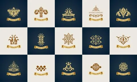 Design logo set. Calligraphic pattern elegant decor elements Stock Illustration