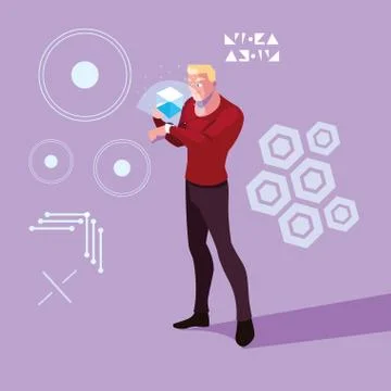 Design of man using technology of augmented reality 스톡 일러스트
