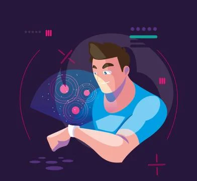 Design of man using technology of augmented reality 스톡 일러스트