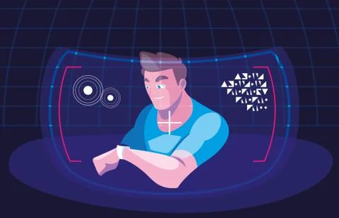 Design of man using technology of augmented reality Stockillustratie