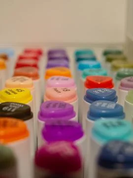 Design markers in box Stock Photos