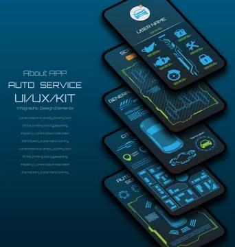 Design of Mobile Applications of Car Service. Scanning, Monitoring, Security Stock Illustration