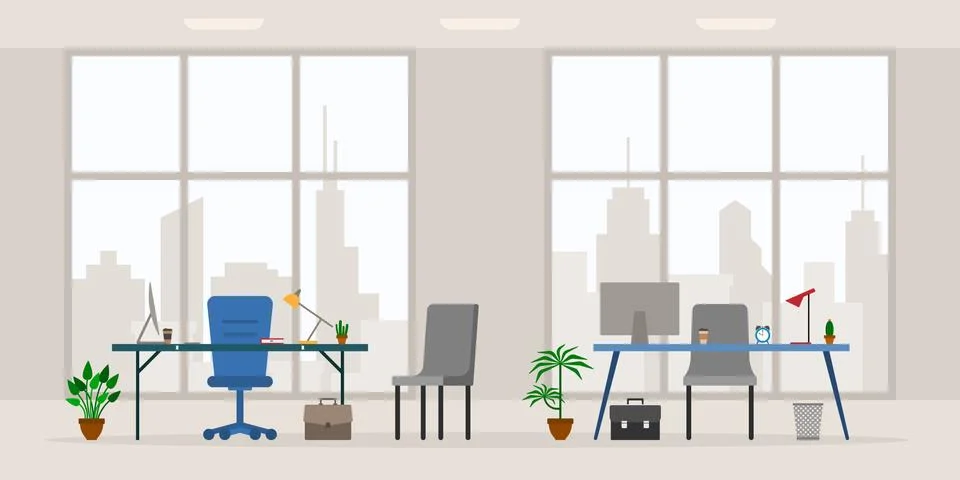 Design of modern empty office work place front view vector illustration. Cart Stock Illustration