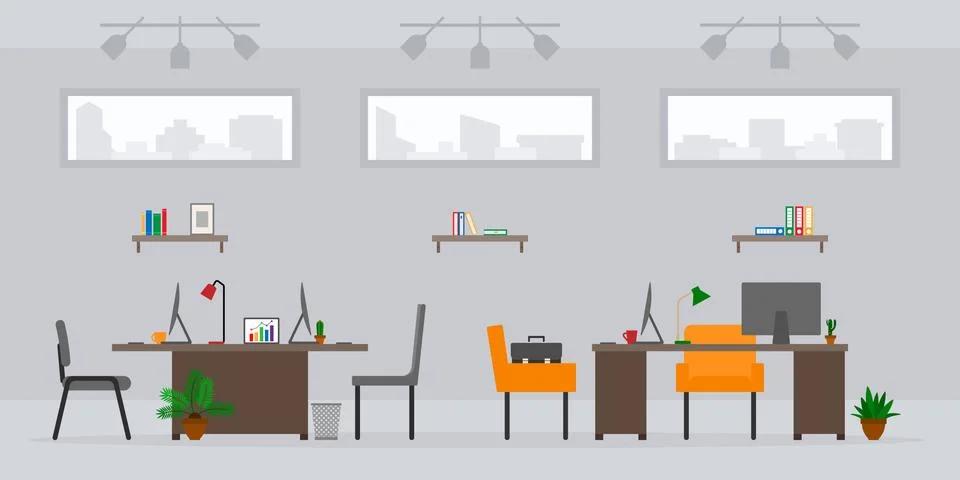 Design of modern empty office work place front view vector illustration. Cart Illustrazione stock