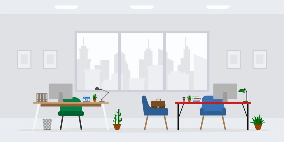 Design of modern empty office work place front view vector illustration. Cart Illustrazione stock