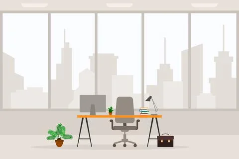 Design of modern empty office working place front view vector illustration. F 스톡 일러스트