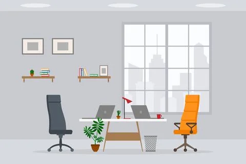 Design of modern empty office working place front view vector illustration. F 스톡 일러스트