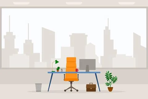 Design of modern empty office working place front view vector illustration. F Stock Illustration