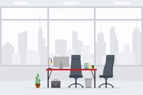 Design of modern empty office working place front, side view vector illustrat 스톡 일러스트