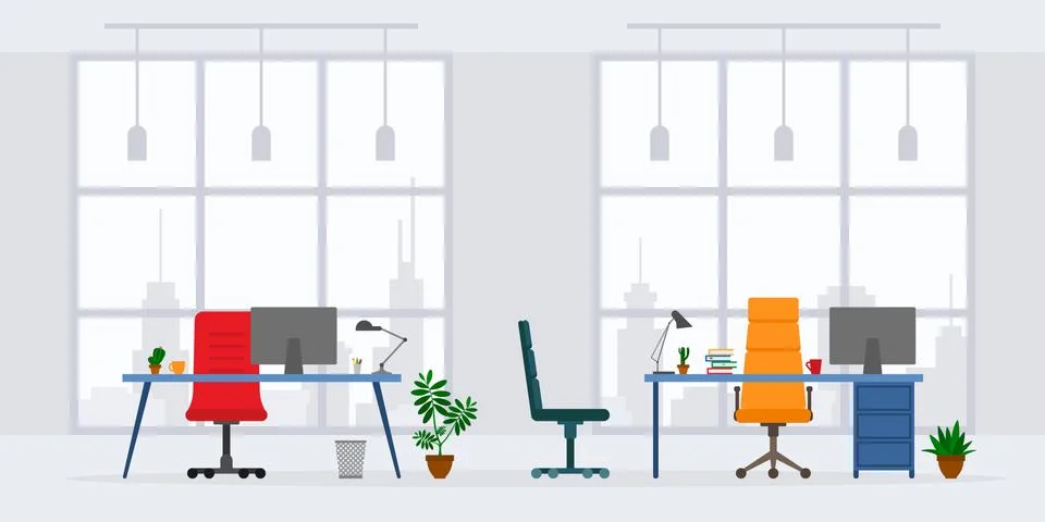Design of modern empty office working place front view vector illustration. F Stockillustratie