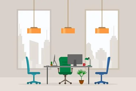 Design of modern empty office working place front view vector illustration. F 스톡 일러스트