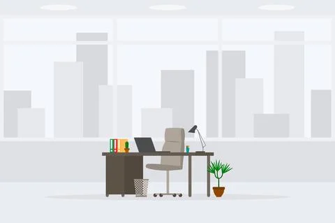Design of modern empty office working place 3/4 side view vector illustration 스톡 일러스트