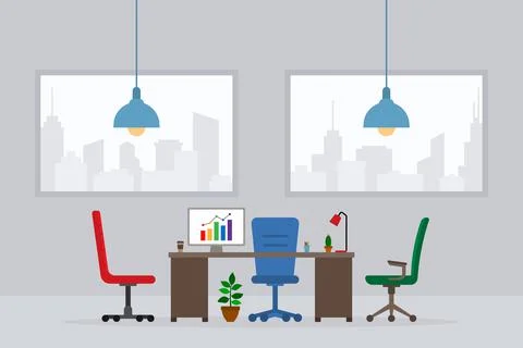Design of modern empty office working place front view vector illustration. F Stock Illustration