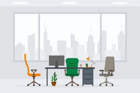 Design of modern empty office working place front view vector illustration Stock Illustration