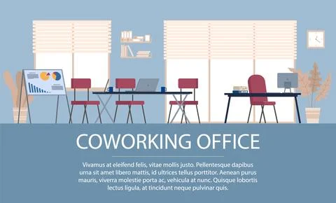 Design of modern empty office working place, chair, computer, desktop, bookcase 스톡 일러스트