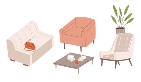 Design of modern empty office working place desk, chair, plants in pot. Cowor Ilustración de archivo