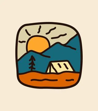 Design of mountain design and camping tents for t-shirt Design, tee design Stock Illustration