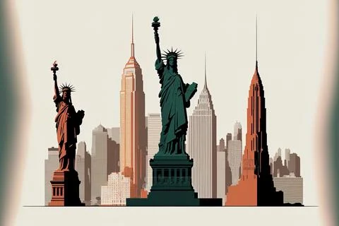 Design of the New York skyline with the Statue of Liberty, the Empire State Stock Illustration