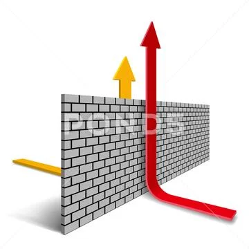 The design of obstacles,The arrow hits the wall,Bending up. Stock Illustration