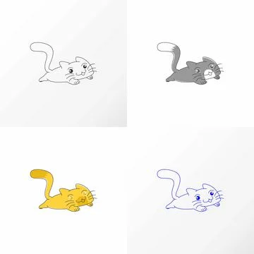 Design or logo shape of a lazy cat. Stock Illustration